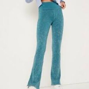 VICTORIA'S SECRET PINK Performance Cotton Foldover Yoga Pants Blue Wash Sz Large